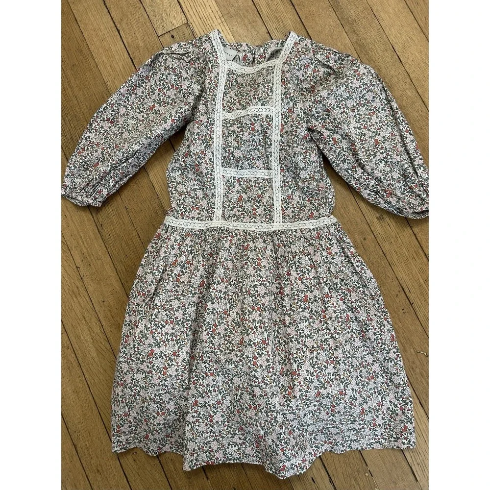 Mipounet Girls Organic Cotton Lace Detail Dress Floral Size 8 Youth Kids